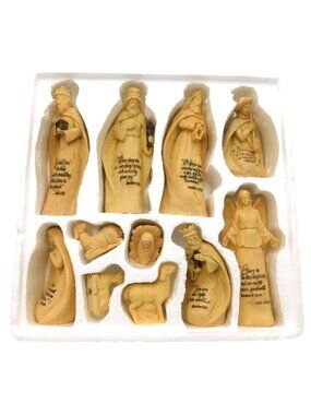 Hand-Painted Nativity Set Bible Verses 11-Piece Plastic Figurines Religious Deco
